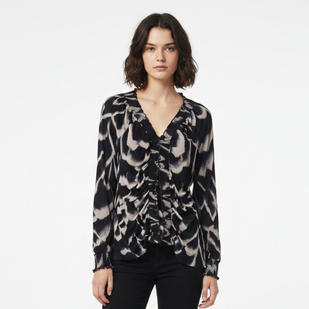 Attention Blouse Indie Y2K Ruffle Ruched Grunge Blue Black M